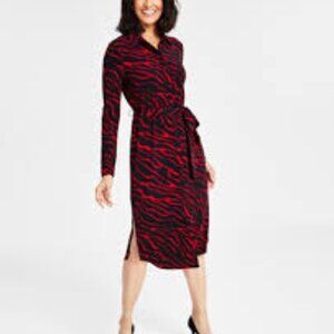 INC red and black long sleeve dress
